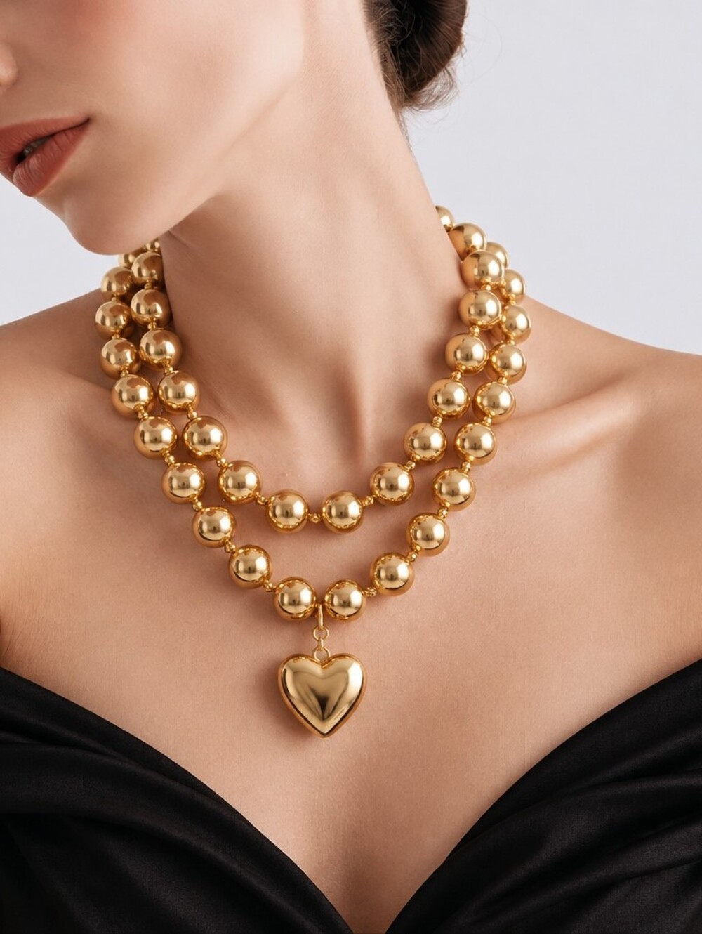Mayamar 24k Gold-Dipped Bold Double-Strand Heart Necklace & Gift Bag